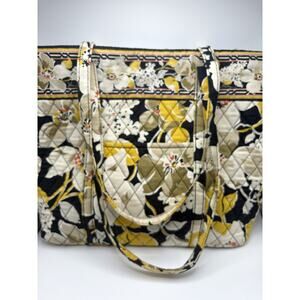 Vera Bradley Dogwood Tote Bag Quilted Floral Black Yellow Retired Pattern